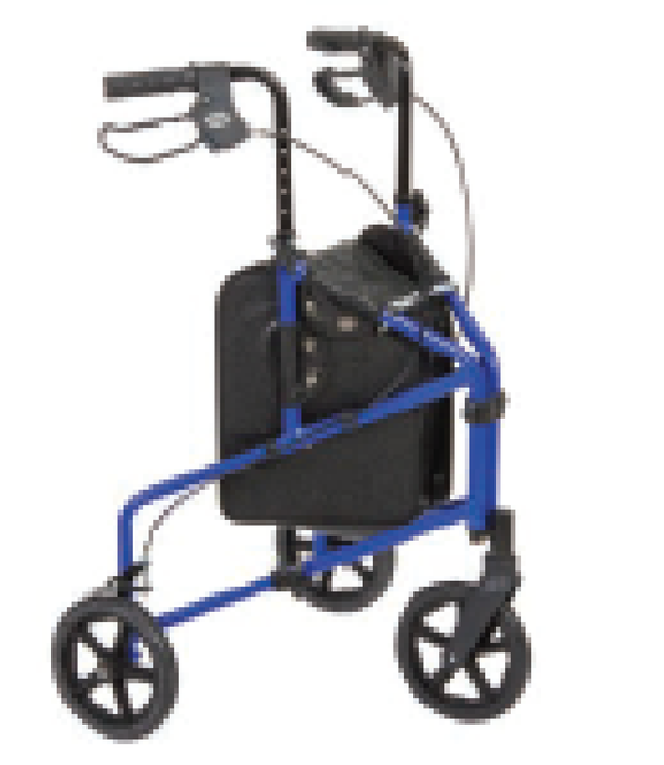 Three Wheeled Rolling Walker with Carry Bag & Basket, Blue