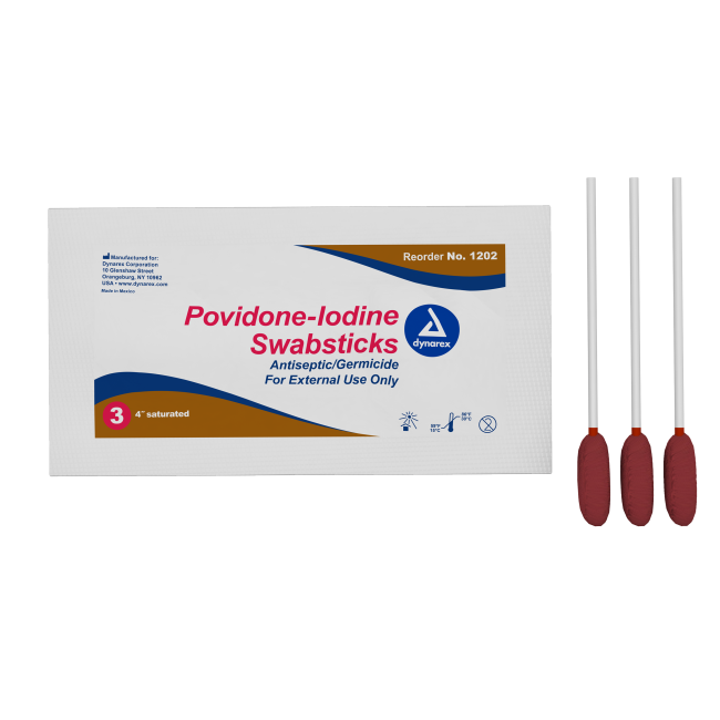 Povidone Iodine Swabsticks, 3 swabsticks per pack 10/PK - 1202