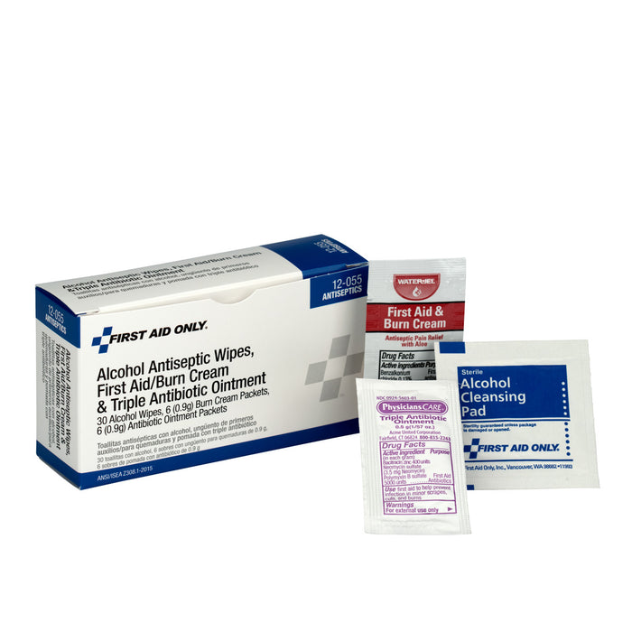 Antiseptic Pack (30 Alcohol Wipes, 6 Burn Cream, 6 Antibiotic)