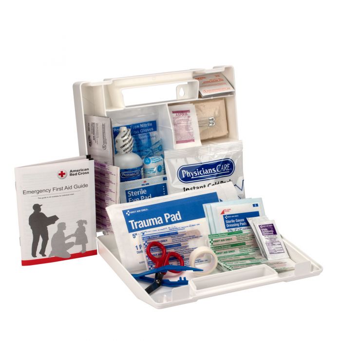 25 Person First Aid Kit, Plastic Case with Dividers
