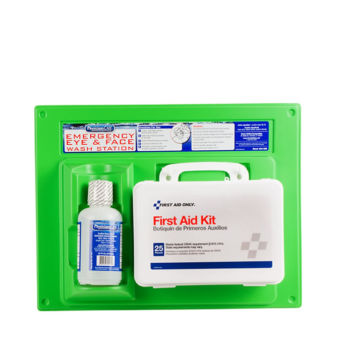 Eyewash Station, Single 16 oz Screw Cap Bottle, with OSHA First Aid Kit