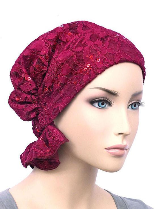 The Abbey Cap In Lace Sequin Plum-ABBEY-572