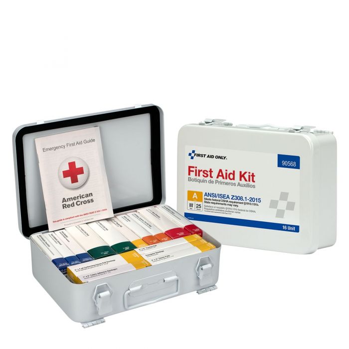 16 Unit First Aid Kit, ANSI A,  Metal Case