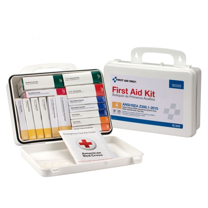 16 Unit First Aid Kit, ANSI A,  Plastic Case