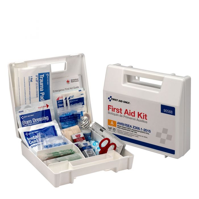 25 Person First Aid Kit, ANSI A, Plastic Case with Dividers