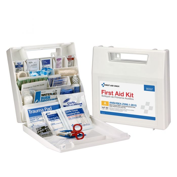 50 Person First Aid Kit, ANSI A, Plastic Case with Dividers