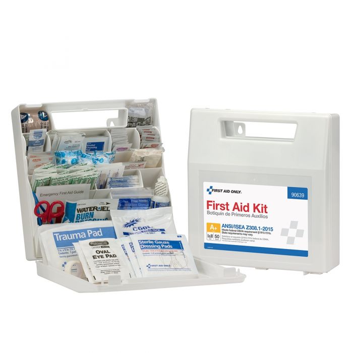 50 Person First Aid Kit, ANSI A+, Plastic Case with Dividers