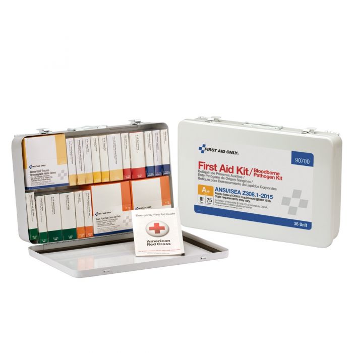 36 Unit First Aid Kit, ANSI A+ with BBP,  Metal Case