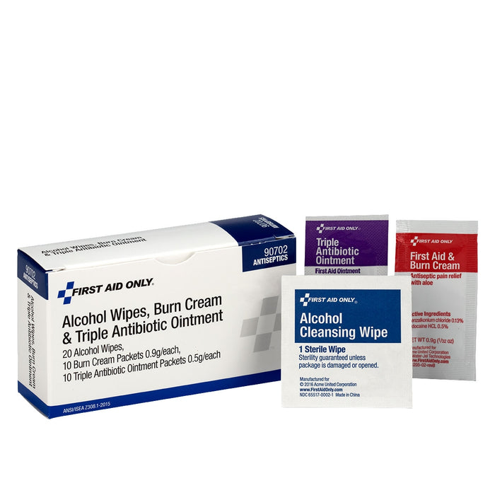 Antiseptic Unit (20 Alcohol Wipes, 10 Burn Cream, 10 Triple Antibiotic Ointments)