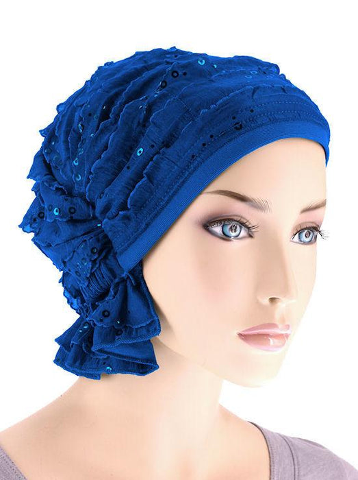 The Abbey Cap In Ruffle Royal Blue Sequin-ABBEY-477