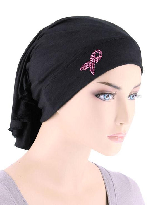 BANDANA WRAP PINK RIBBON RHINESTUD IN BLACK-CE-BDNAWRAPPR-BLACK