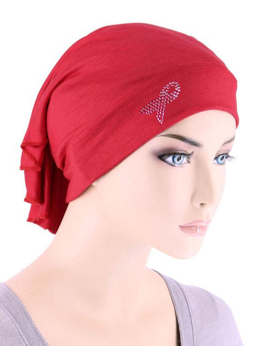 BANDANA WRAP PINK RIBBON RHINESTUD IN RED-CE-BDNAWRAPPR-RED