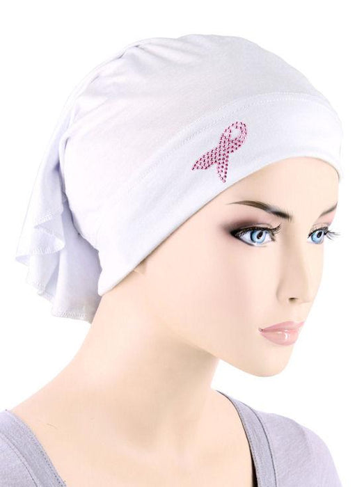 BANDANA WRAP PINK RIBBON RHINESTUD IN WHITE -CE-BDNAWRAPPR-WHITE