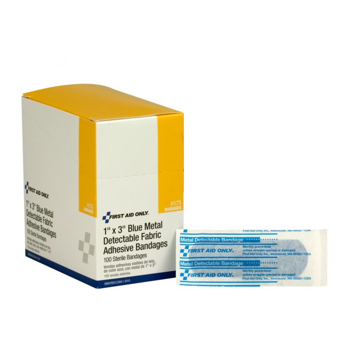 Blue Metal Detectable 1"x3" Fabric Bandages, 100/box