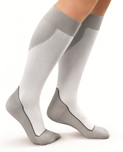 Jobst Sport 20-30 mmHg Knee High Compression Socks, Closed Toe, Cool White, Medium - 7529001