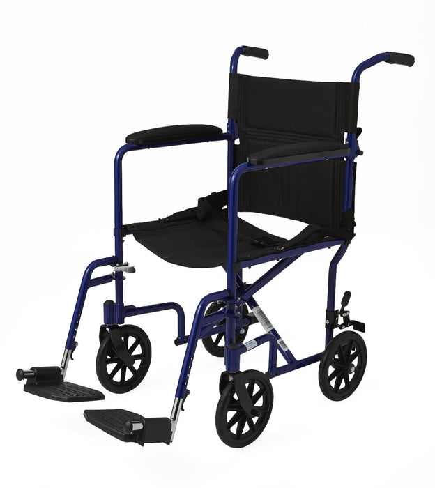 Aluminum Transport Chair with 8in Wheels, Blue