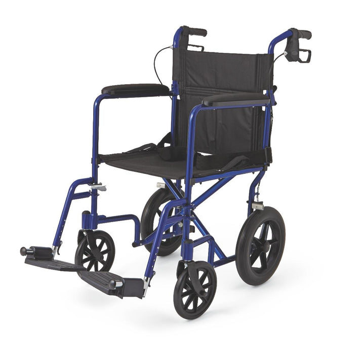Basic Aluminum Transport Chair with 12in Wheelchairs, Blue