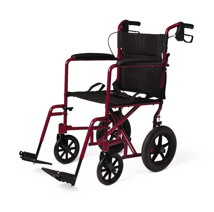 Basic Aluminum Transport Chair with 12in Wheelchairs, Red