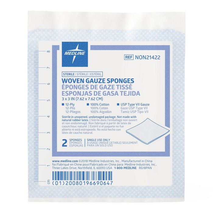 GAUZE SPONGE 3X3 12PLY STERILE LF 2S, 80BX - NON21422H