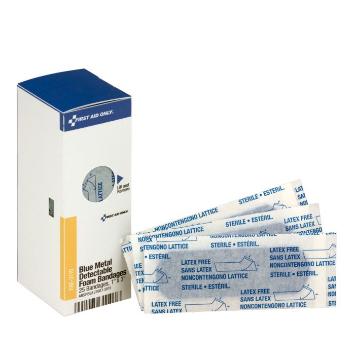 SC Refill 1"x3" Blue Metal Detectable Foam Bandages, 25/box