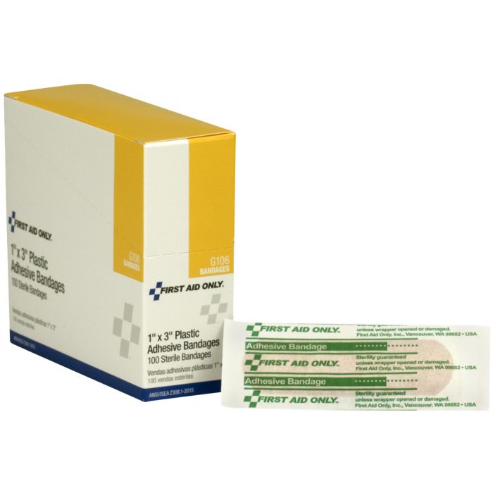 1"x3" Plastic Bandages, 100/box
