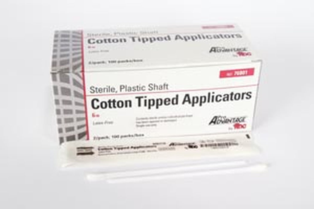 Cotton-Tipped Applicator, 6" x 1/10", Plastic Shaft, Sterile, 2/pk, 100 pk/bx, 10 bx/cs - 76801 / 10