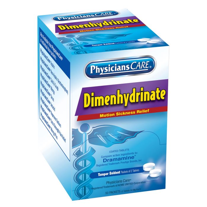 PhysiciansCare Motion Sickness Pills (Dimenhydrinate), 50x2/box