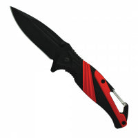 Folding Stainless Steel Knife W/Carabiner - RED