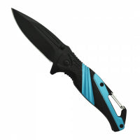Folding Stainless Steel Knife W/Carabiner - BLUE