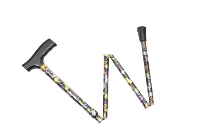 Spring Garden Collection Folding Cane w/ Wood Derby Handle - Butterfly - W1400B