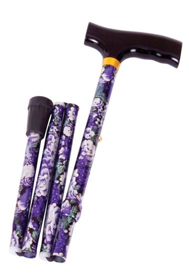 Spring Garden Collection Folding Cane w/ Wood Derby Handle - Lilac - W1400L
